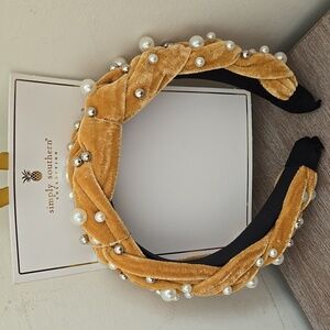 NWT Simply Southern Gold Velvet Headband with Pearls